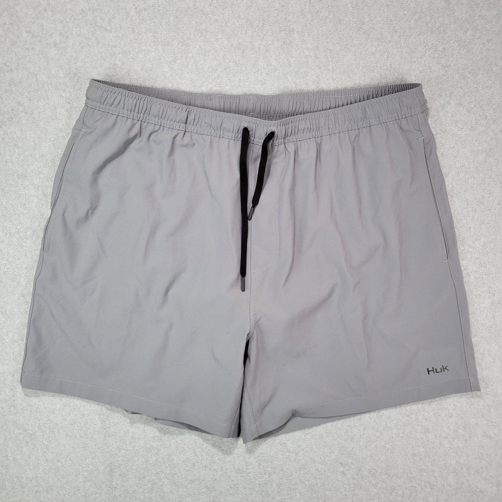 HUK Pursuit‎ Volley Men 2XL Night Owl Gray 5.5" Inseam Lined Swim Trunks EUC